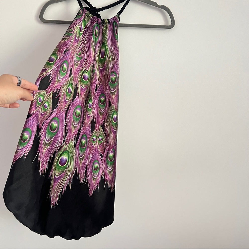Y2K Peacock Halter Open Back Purple Multicolor Women’s Top - Picture 2 of 9